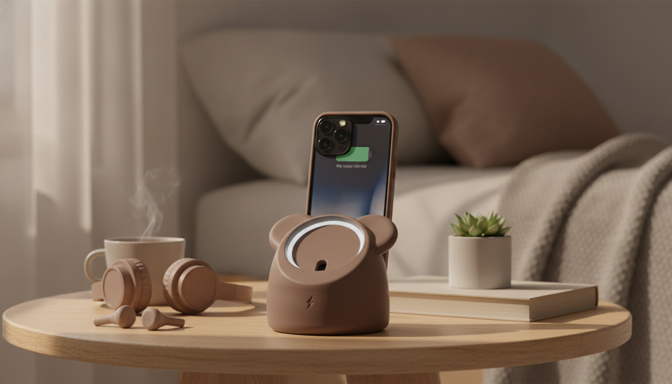 Cute Bear MagSafe Stand: Stable Dock for Desk or Bedside